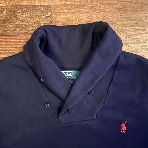 Polo Ralph Lauren Mens Sweater Classic Shawl Neck Size L Navy Blue - Picture 4 of 11